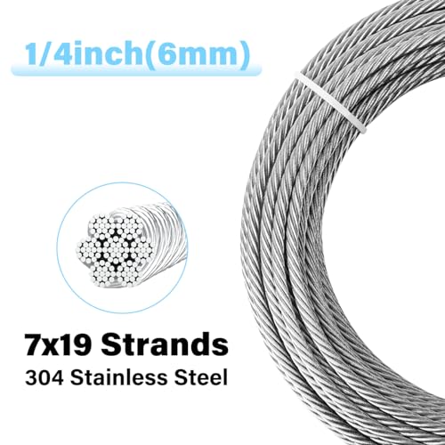 1/4 30ft 304 Stainless Steel Aircraft Cable with Clamps C49468