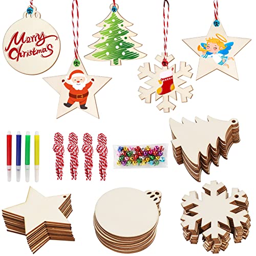40pcs Unfinished Wood Slices with Holes Christmas Ornaments O144
