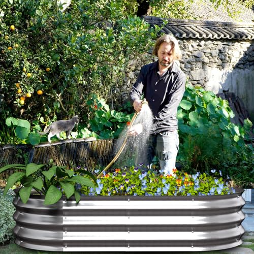 Galvanized Raised Garden Bed Kit, 4x2x1ft Oval Metal Planter L6456