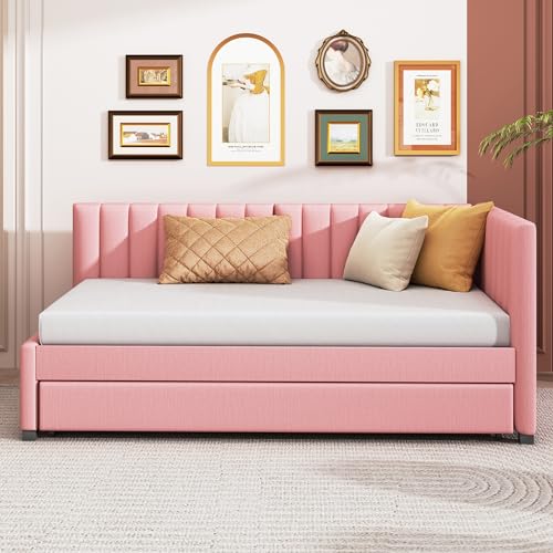 Full Size Teddy Fleece Upholstered Daybed with Trundle U440