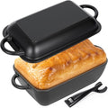 Black Cast Iron Non-stick Bread Loaf Pan with Lid 5.7 QT Dutch Oven I393848