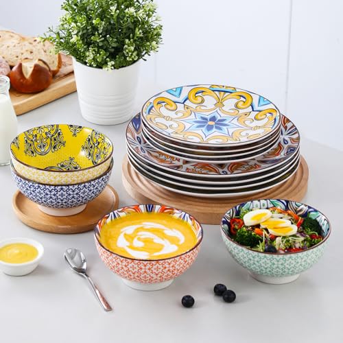 12 Pieces Black and White Ceramic Plates and Bowls Set I5079