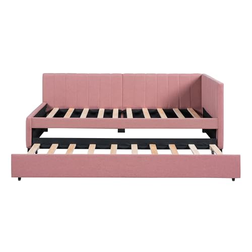 Full Size Teddy Fleece Upholstered Daybed with Trundle U440