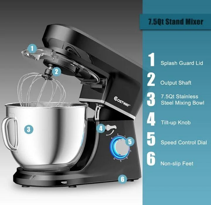 7.5 qt 6 Speed Black Stand Mixer D8411