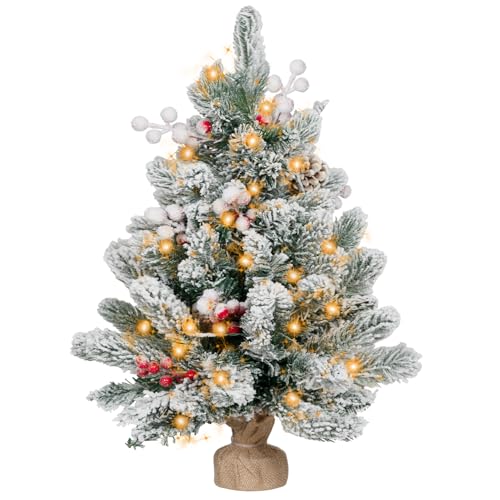 Flocked Artificial Mini Christmas Tree with Lights and Ornaments I63175