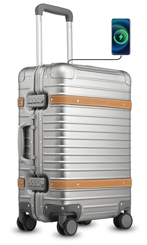 Silver 20 Inch All Aluminum Carry On Luggage with Wheels L477