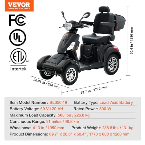 800W All Terrain Electric Mobility Scooter with 500lbs Capacity D383985