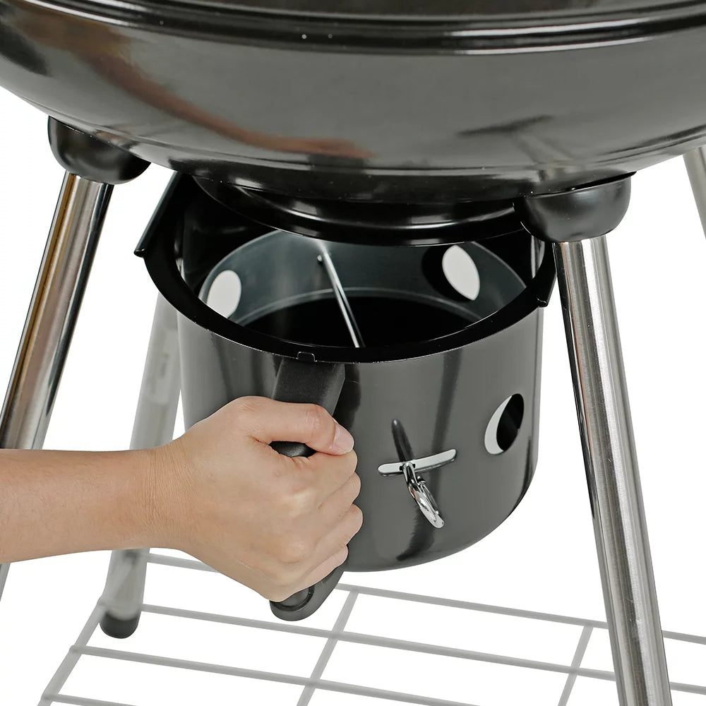 22" Round Portable Charcoal Kettle Grill With 2 Wheels, Black A868