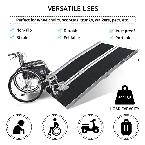 Non-Skid Folding Aluminum Wheelchair Ramp, Holds Up to 600 lbs H922994