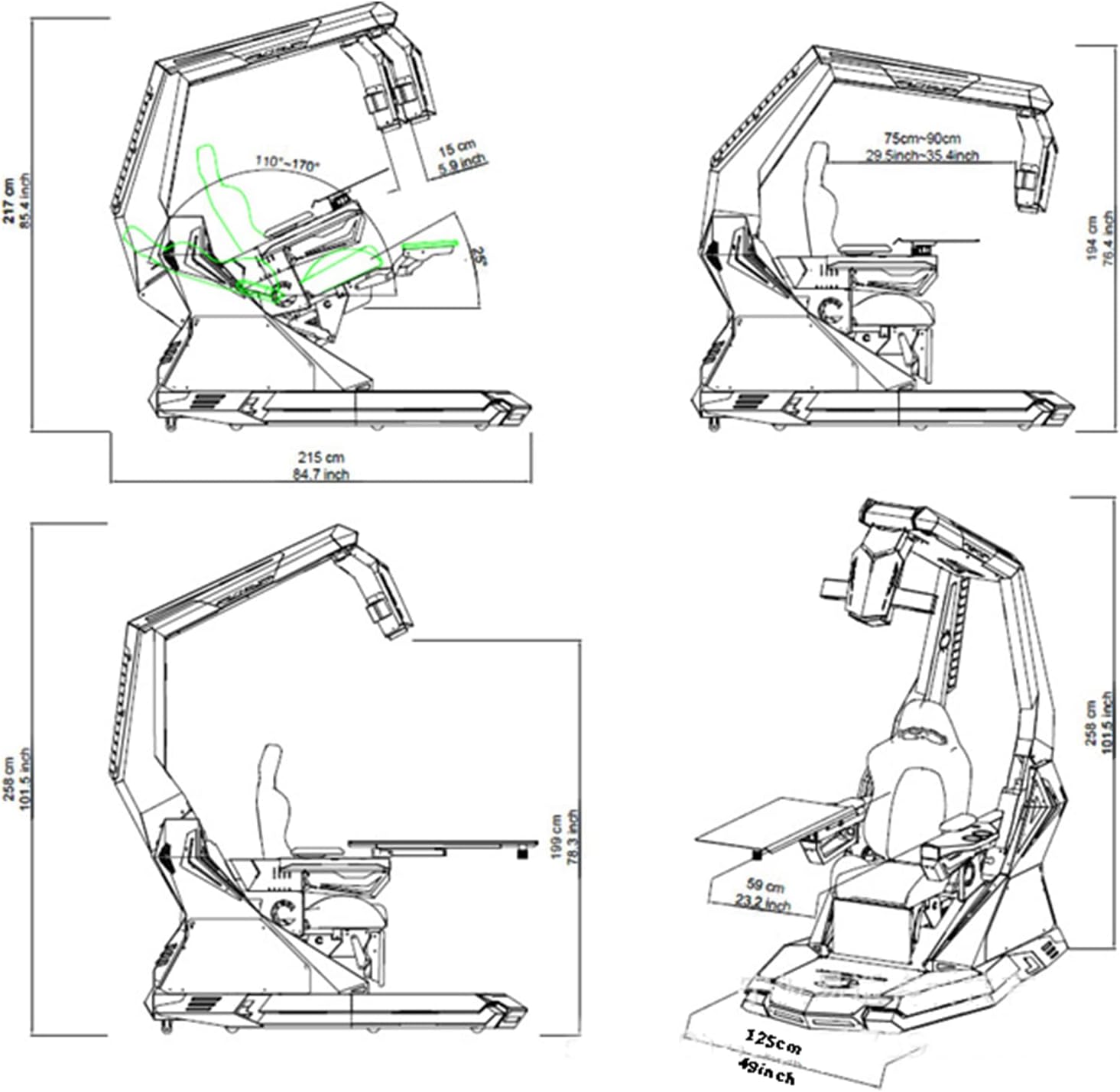 Ergonomic Game Chair with Pedals and Massage Y168070