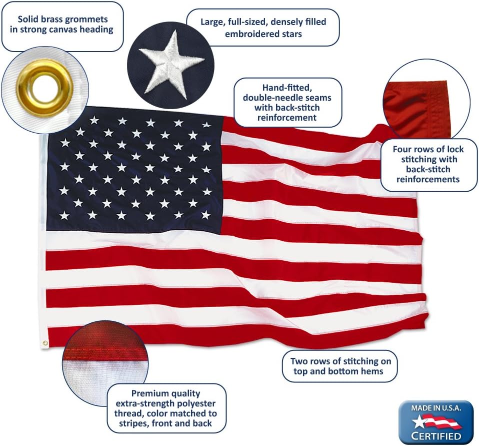 3x5 ft Nylon American Flag with Sewn Stripes and Embroidered Stars Z6211