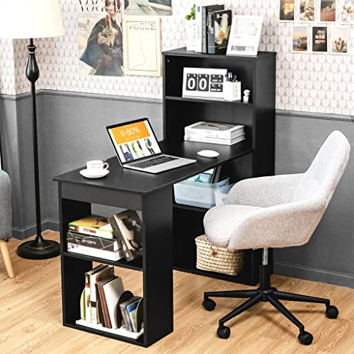 Black Desk with 6 Tier Storage Shelves D51902