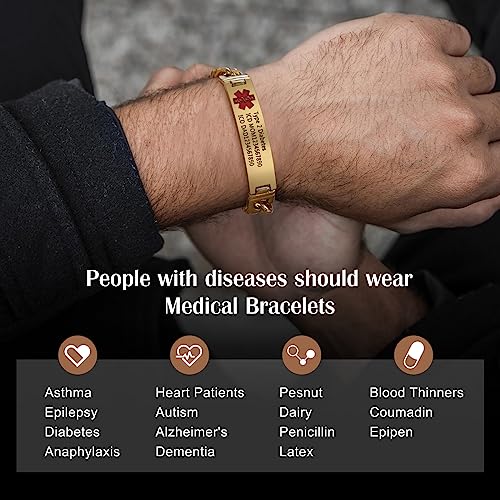 Engraved Stainless Steel Medical Alert ID Bracelet for Men F455
