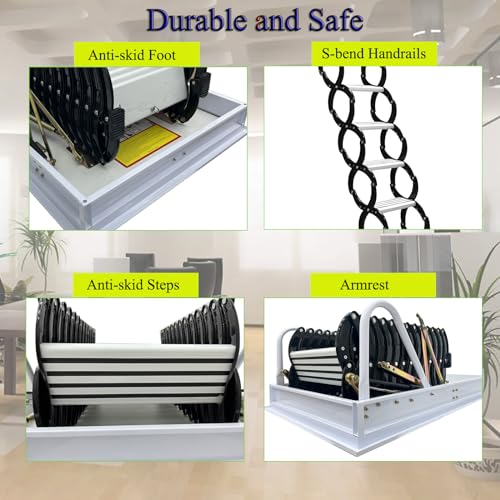 Attic Ladder 13 Steps Telescoping Folding Ladder, 31.5 x 35.4 Inch, 10.5 ft Height, 660lb Capacity V4406