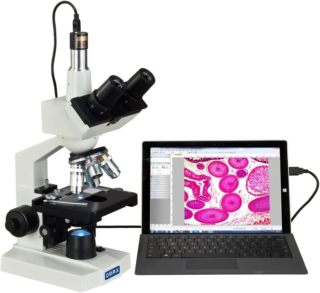 40X-2000X Trinocular Compound LED Microscope with 1.3MP Camera F396