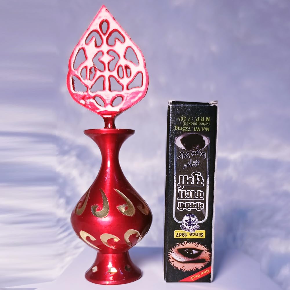 Red Bottle Brass Eyeliner Kajal Holder with Black Eyeliner Powder F5099