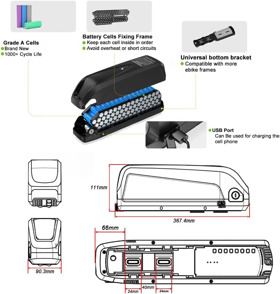Black 48V 20Ah Electric Bicycle Lithium Battery with Charger K137