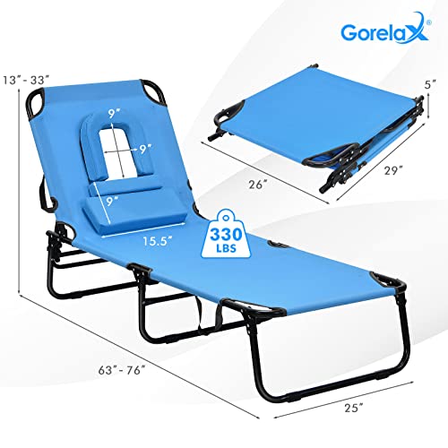 Blue Folding Chaise Lounge Chair V101