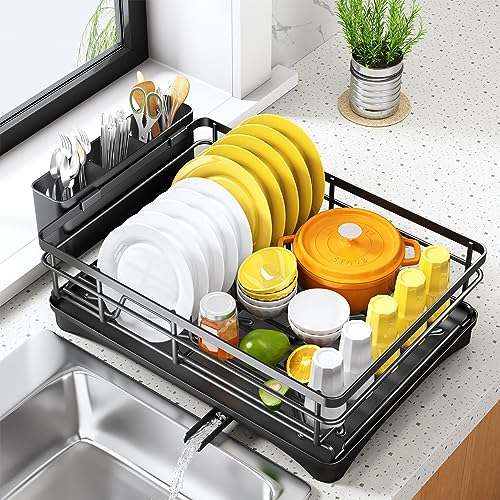 White Large Dish Rack with Drainboard and Utensil Holder S942790