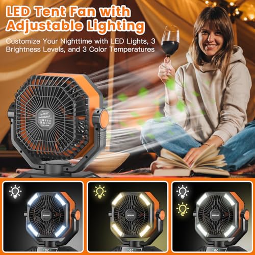20000mAh Rechargeable Oscillating Camp Fan with LED Light and Remote W904