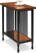 Mission Oak and Matte Black Narrow Chairside Table with Shelf R17153