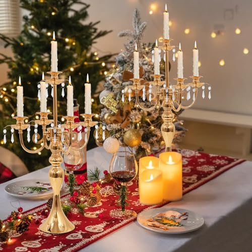 20" Tall 5 Arm Crystal Candelabra Candle Holder (Black) A9508
