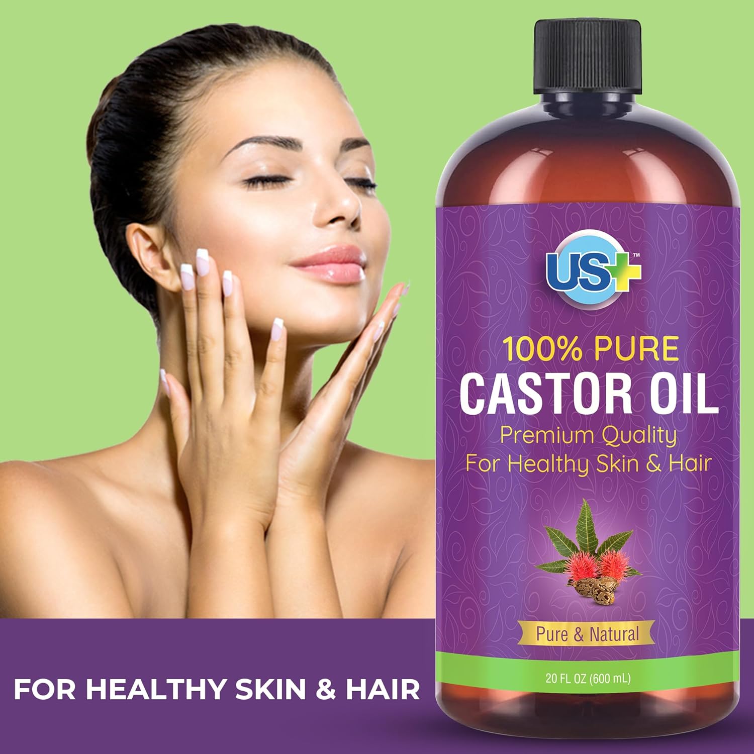 20oz 100% Pure Castor Oil, Cold-pressed, Unrefined, Hexane-free, BPA Free Plastic Bottle X6680