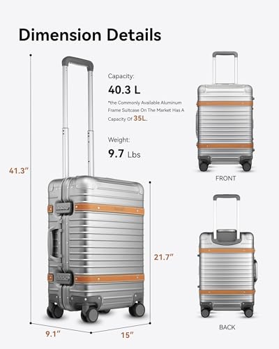 Silver 20 Inch All Aluminum Carry On Luggage with Wheels L477