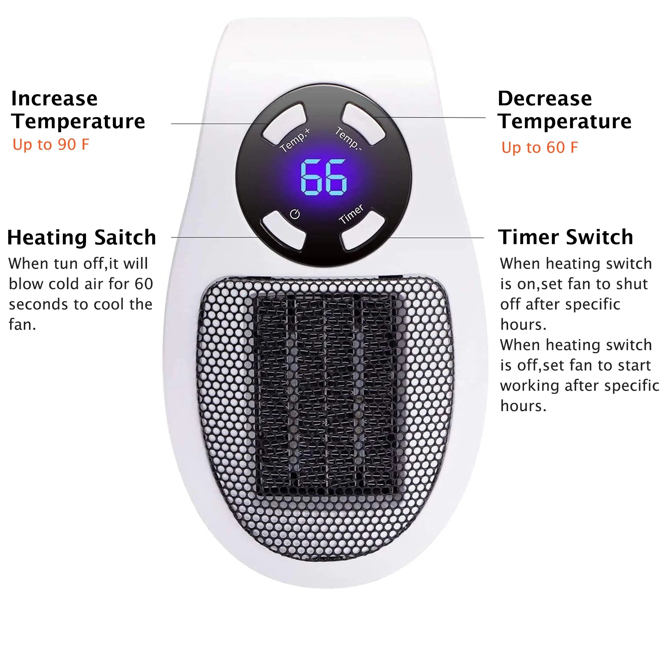 Portable Electric Heater with Adjustable Thermostat F8280