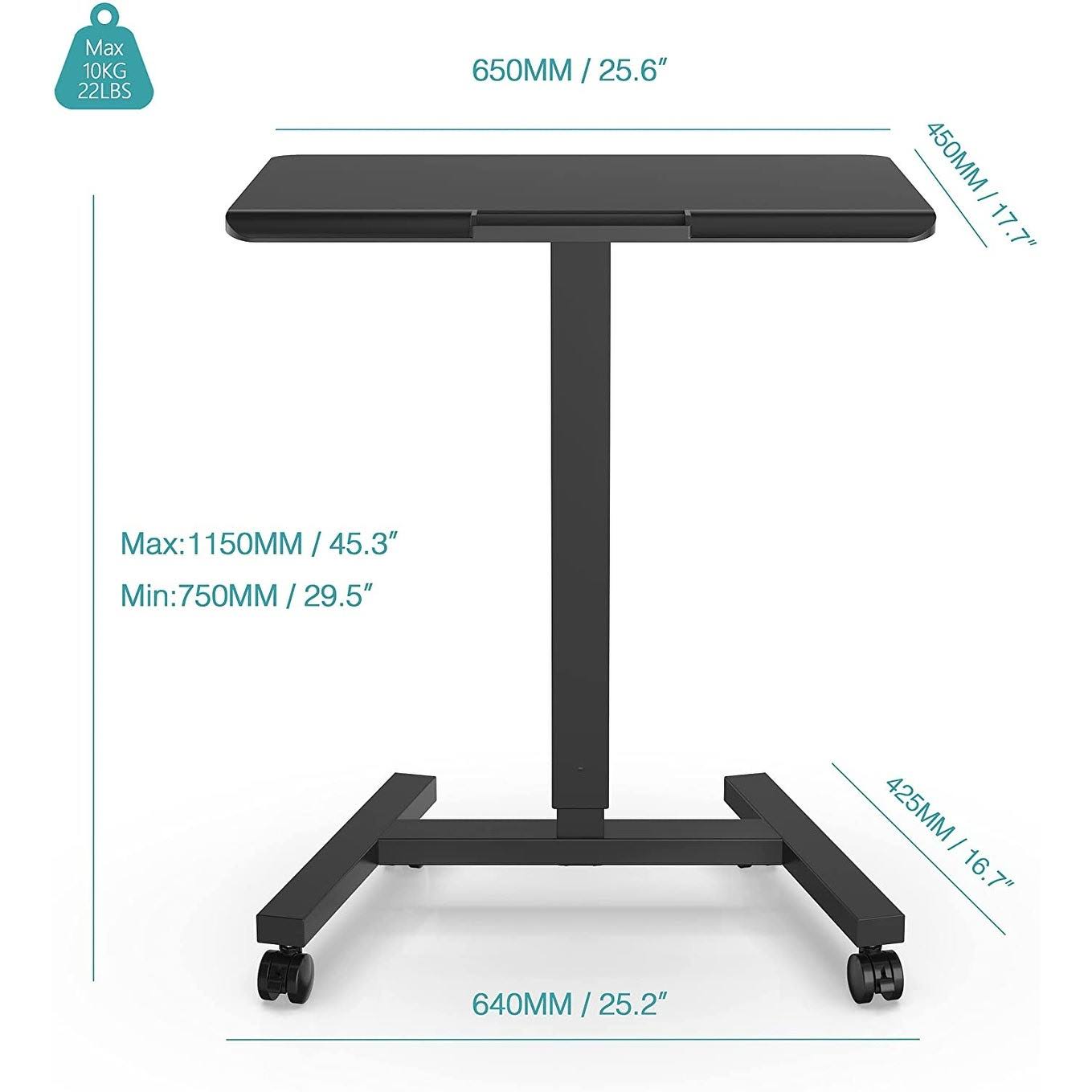 Black Adjustable Height Rolling Laptop Desk Cart U84404