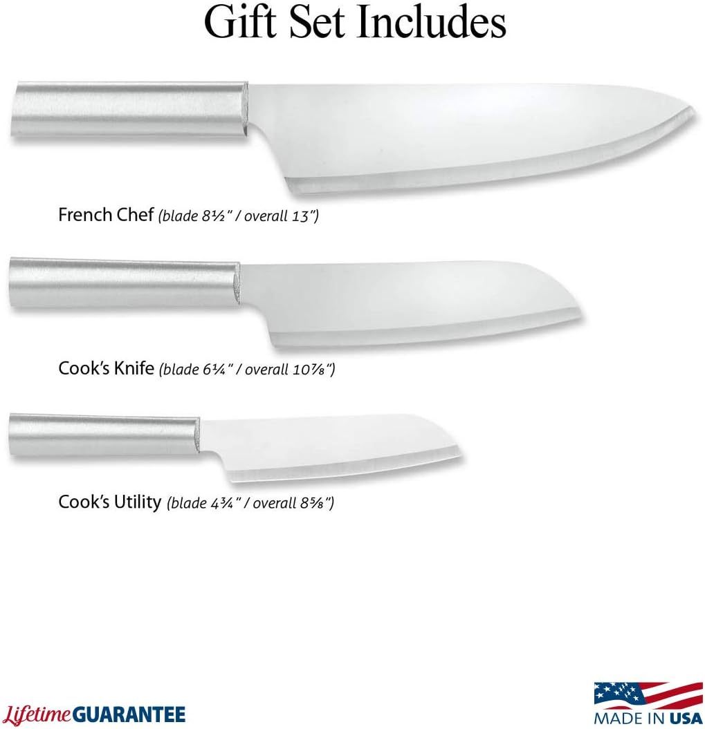 3-Piece Stainless Steel Knife Set with Aluminum Handles and Sharpener D55337