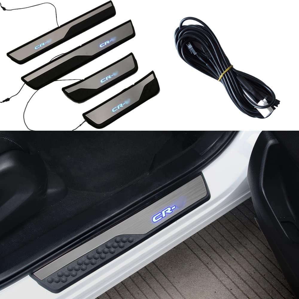 4Pcs LED Stainless Steel Car Door Sill Scuff Plate Guard Trim V632