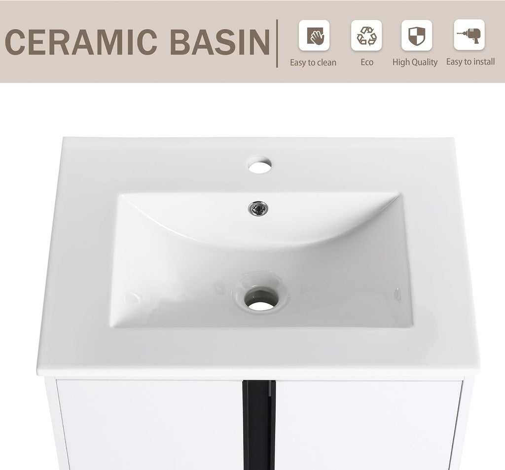 White 24 Inch Freestanding Bathroom Vanity with Ceramic Sink G1265
