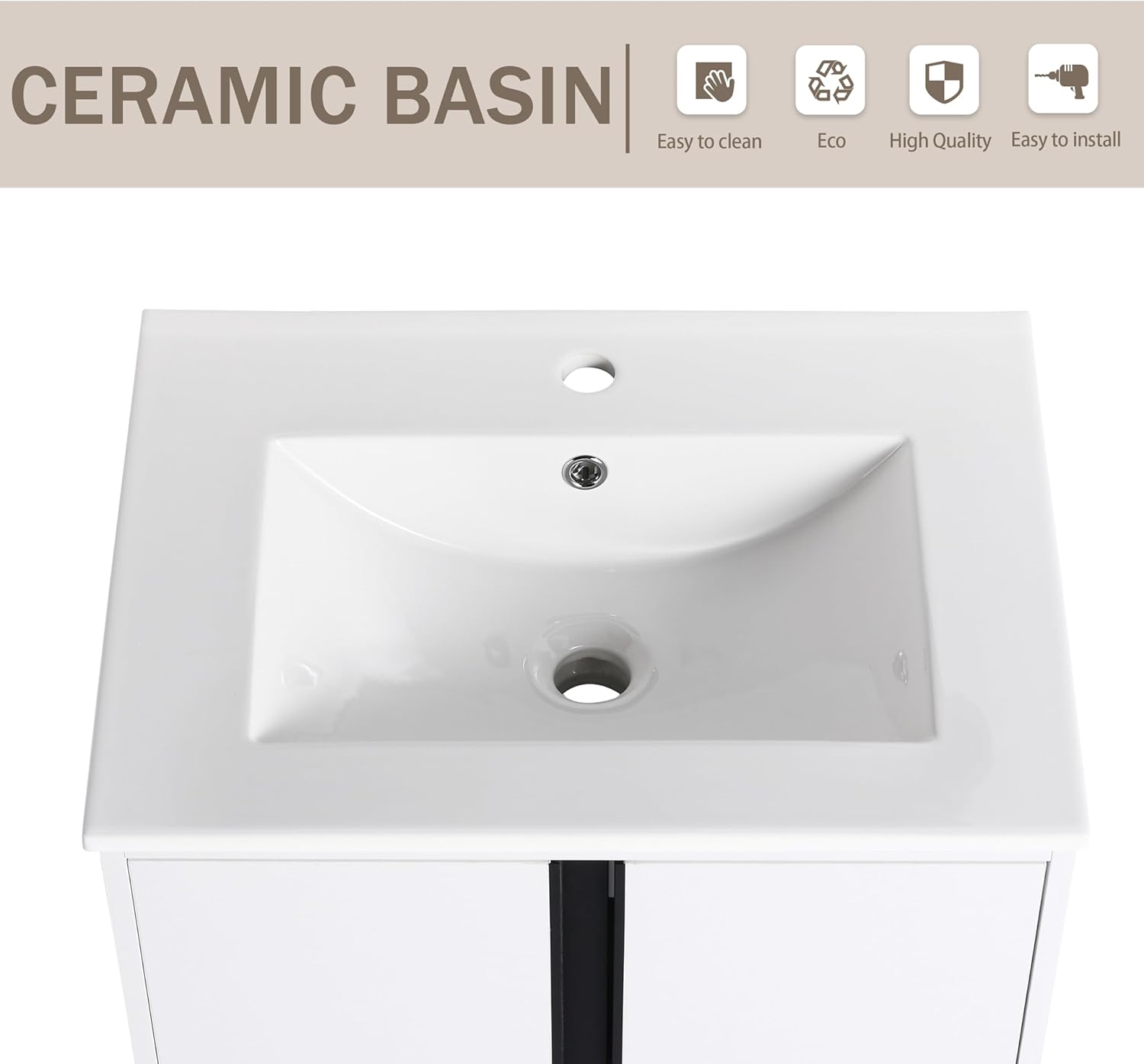 White 24 Inch Freestanding Bathroom Vanity with Ceramic Sink G1265