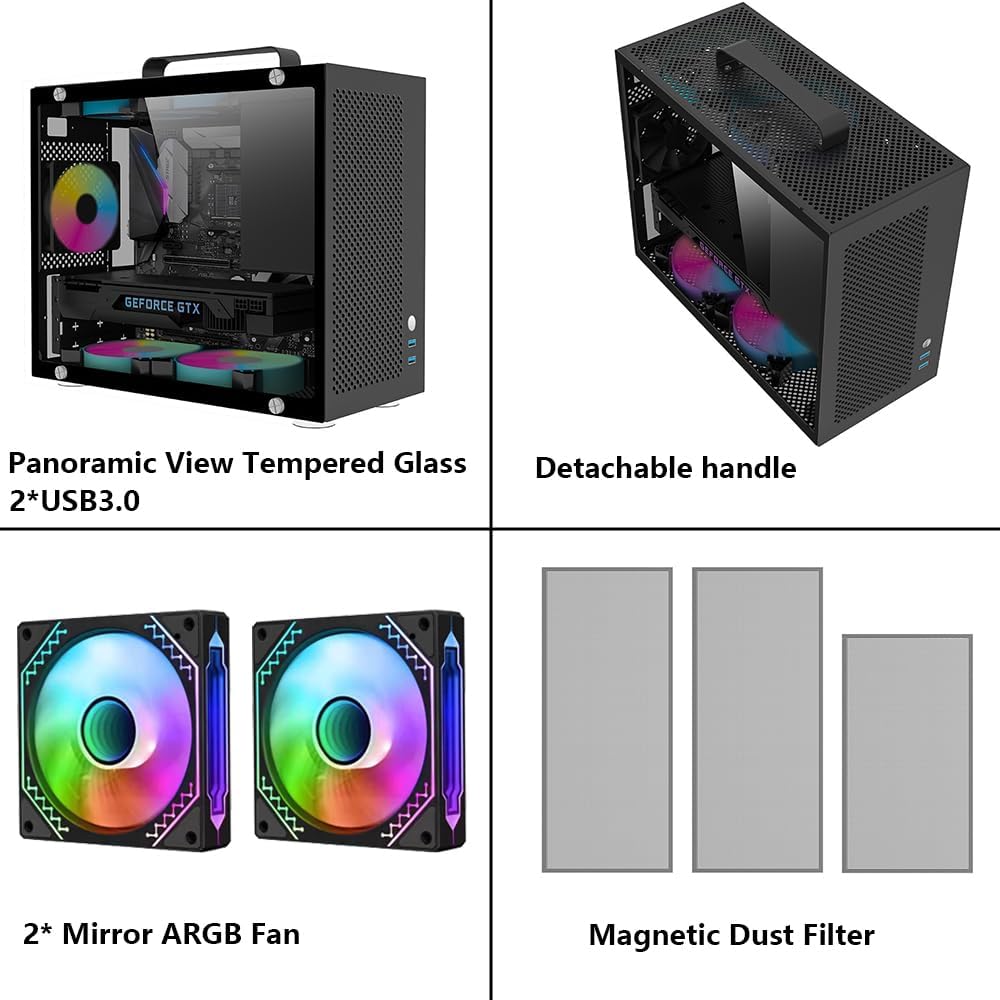 Micro ATX Case with Tempered Glass and 2X 120mm ARGB Fans B555
