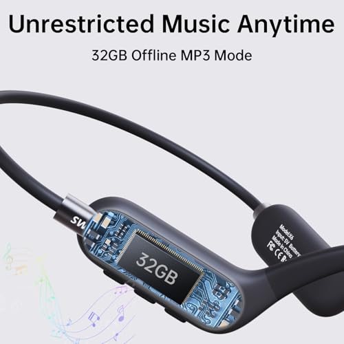Charcoal Black Open Ear Bone Conduction Headphones with 32GB MP3 B5621