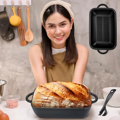 Black Cast Iron Non-stick Bread Loaf Pan with Lid 5.7 QT Dutch Oven I393848