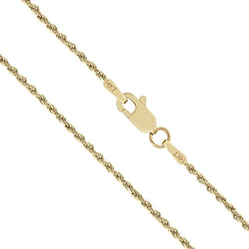 14K Solid Yellow Gold Rope Chain Necklace Lobster Clasp, 16" - 24" T6670