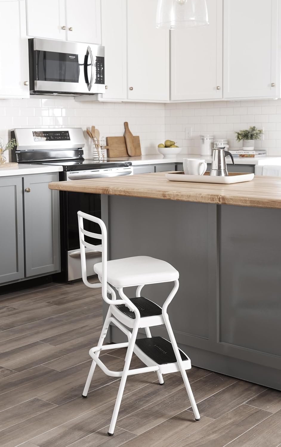 Teal and White Retro Chair with Step Stool Y881