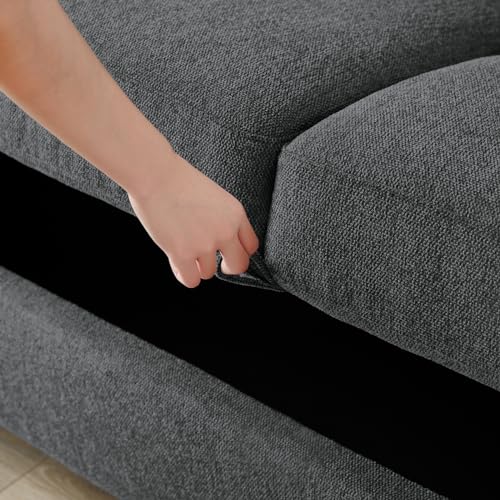 Dark Grey 3-Seat Linen Sofa with Storage and 2 Pillows T8245