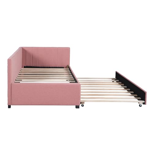 Full Size Teddy Fleece Upholstered Daybed with Trundle U440