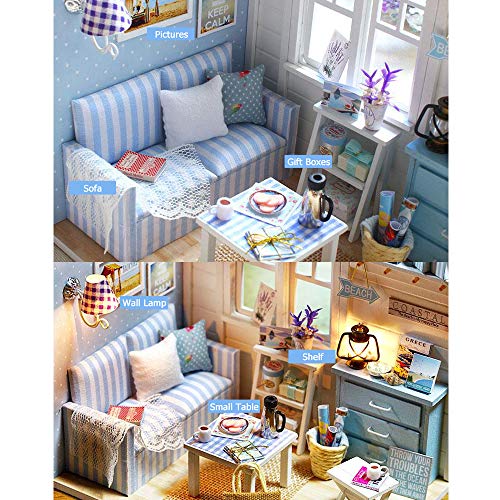 1:24 Scale Mini Wooden Dollhouse Kit with Furniture H239