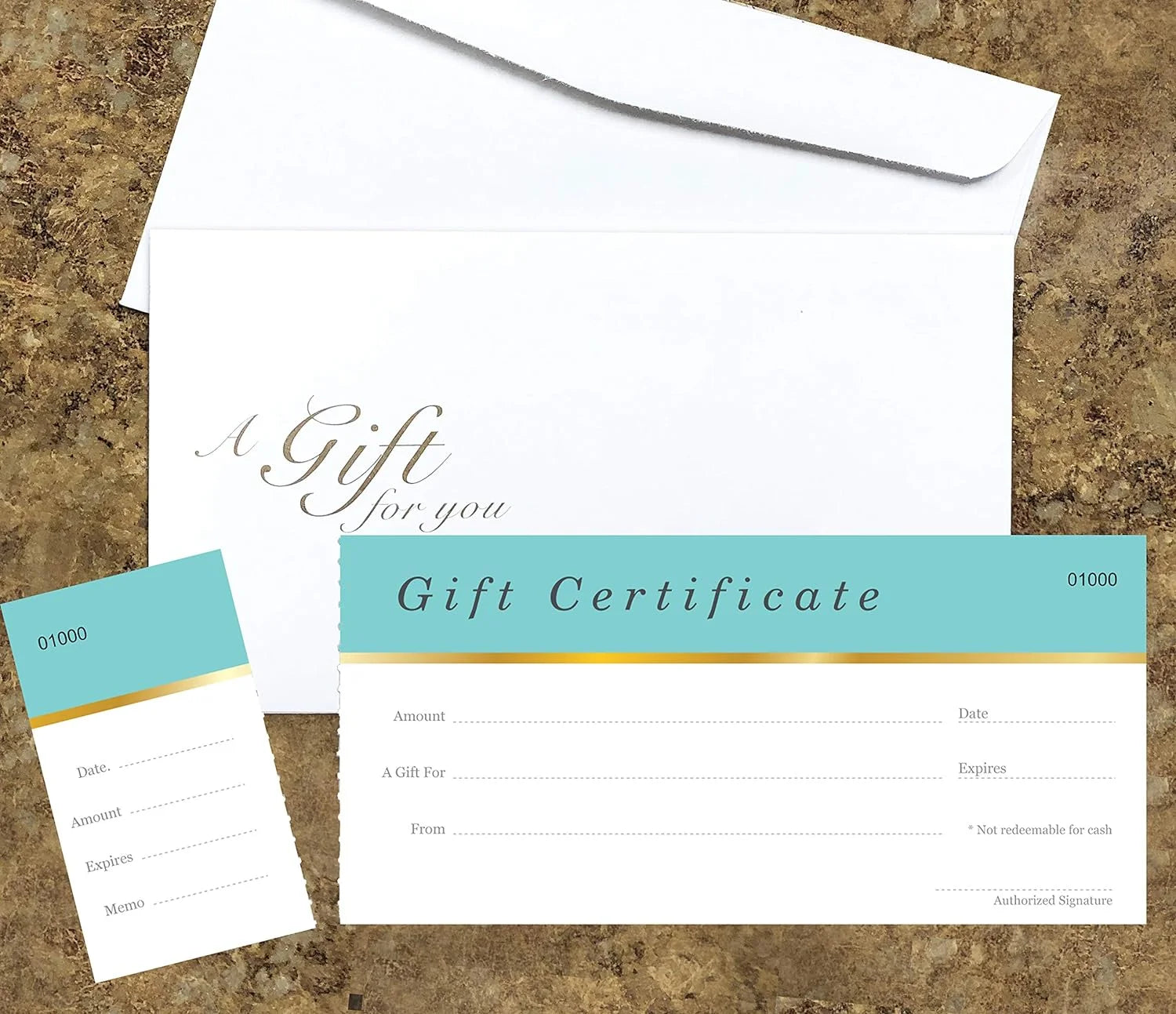 25 Set Aqua Blue Blank Gift Certificates with Matching Envelopes L283