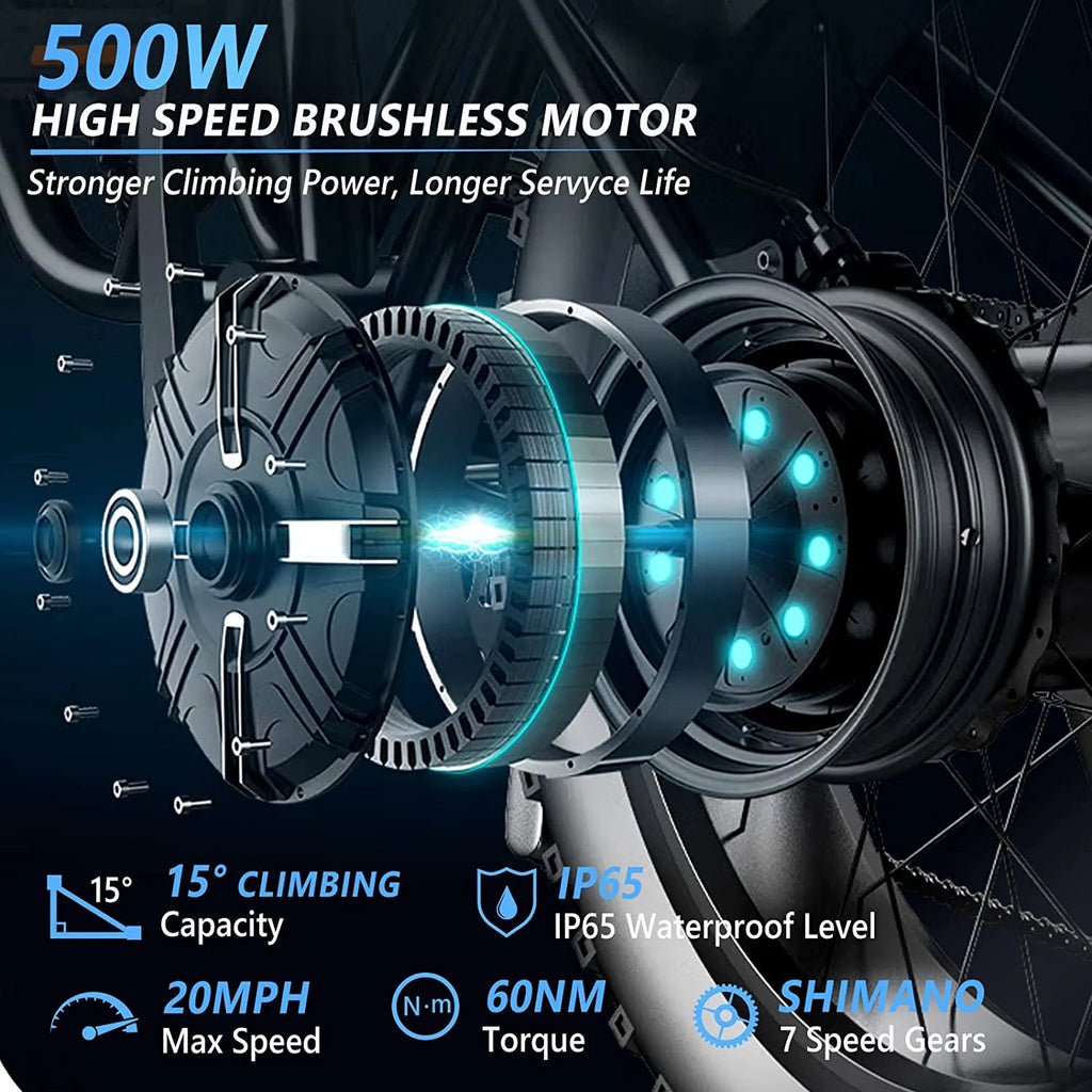 26" Fat Tire Electric Mountain Bike 500W 48V 13AH Removable Battery Shimano 7 Speed E238