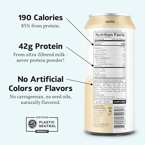 Chocolate High Protein Shake, 42g Protein, 2g Sugar, 200 Calories, 4g Net Carbs, Lactose Free, 15 fl oz, 12 Cans H674