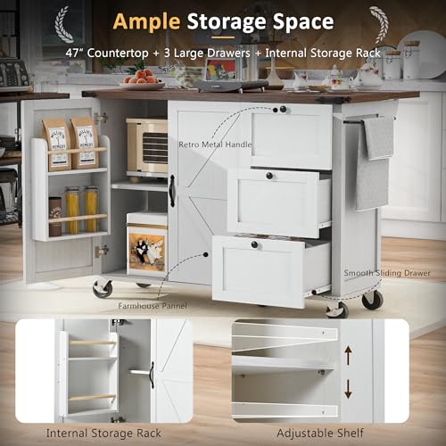 Black Rolling Kitchen Island Cart with Storage, 2 Drawers, 2 Cabinet Z5130