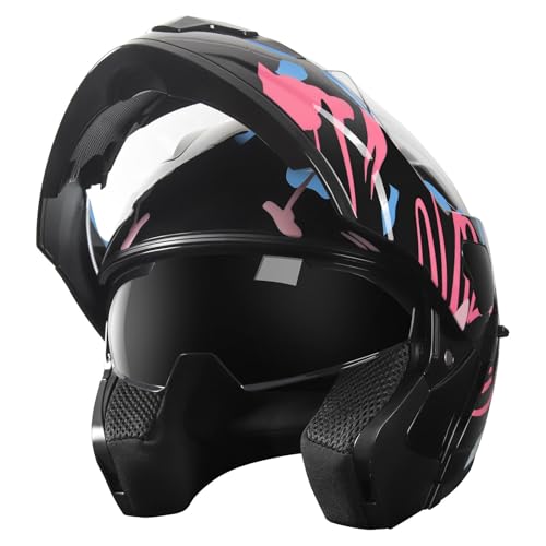 Modular Flip-Up Dual Visor Motorcycle Full Face Helmet (Bright Black, Small) S26473