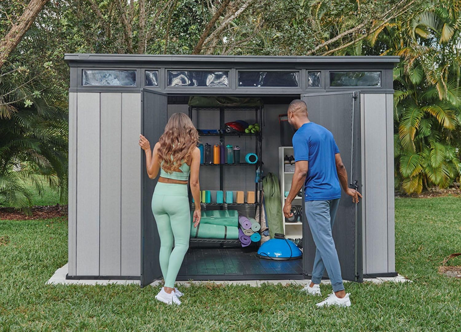 Grey & Black Resin Outdoor Storage Shed C498913