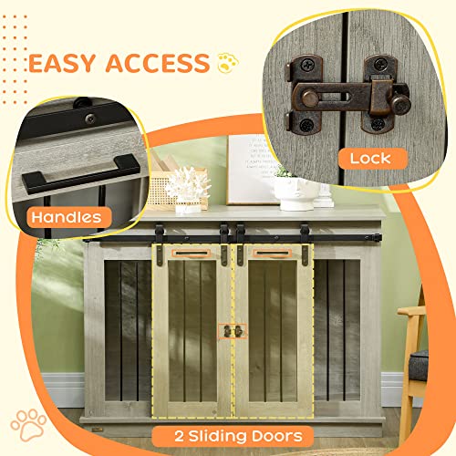 Large Dog Crate Furniture with Divider, Double Doors, 47" W x 23.5" D x 35" H, Oak W2566