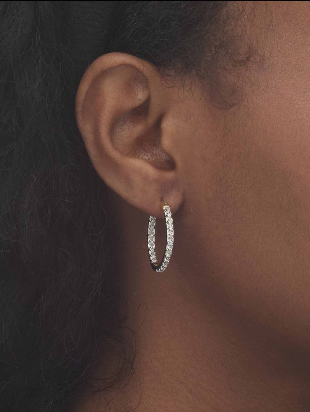 Round Diamond Accent Inside-Out Hoop Earrings 1/10 TCW in Gold-Plated or Platinum-Plated Sterling Silver (1") O479